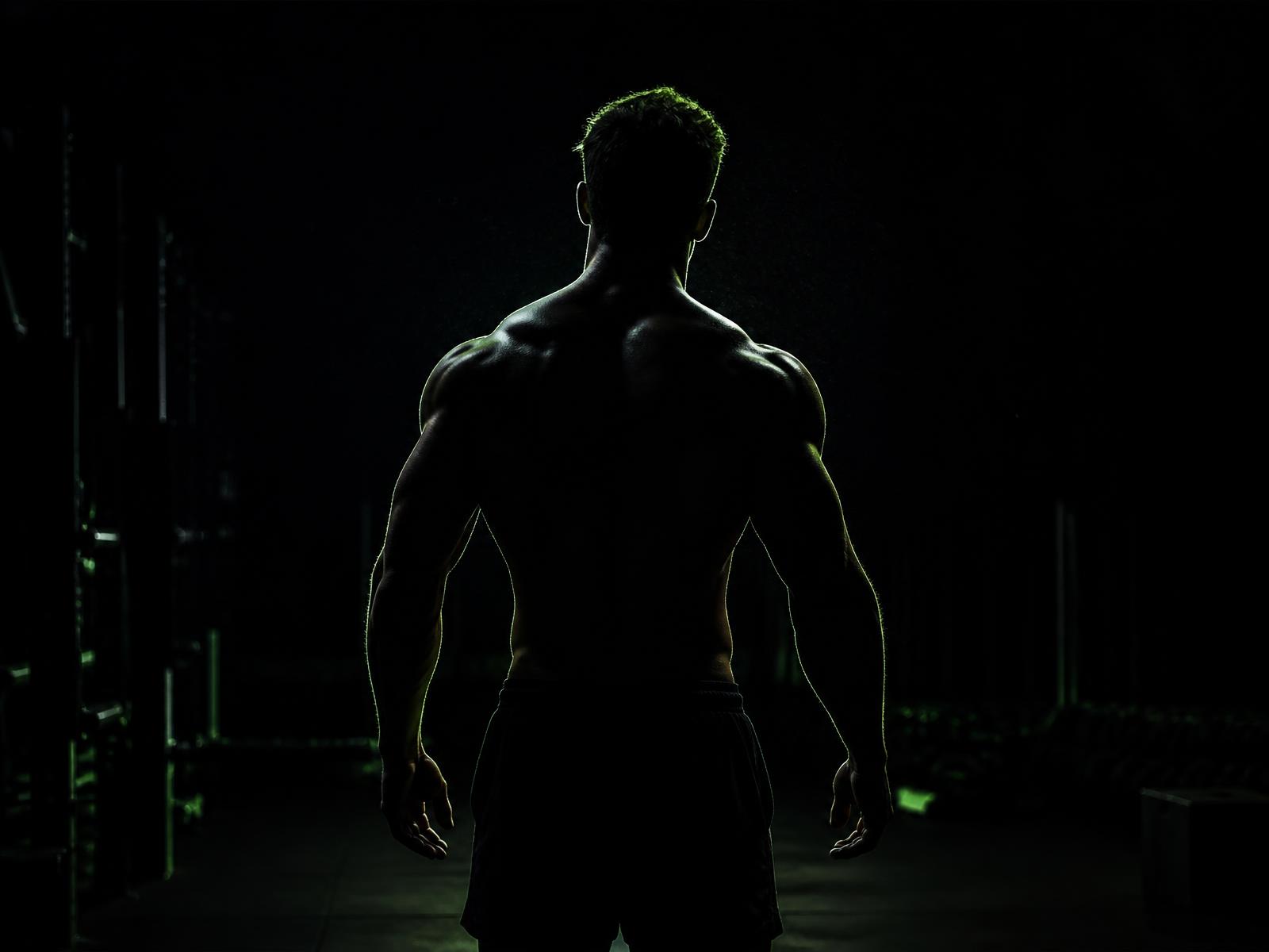 Athlete standing in a dark gym